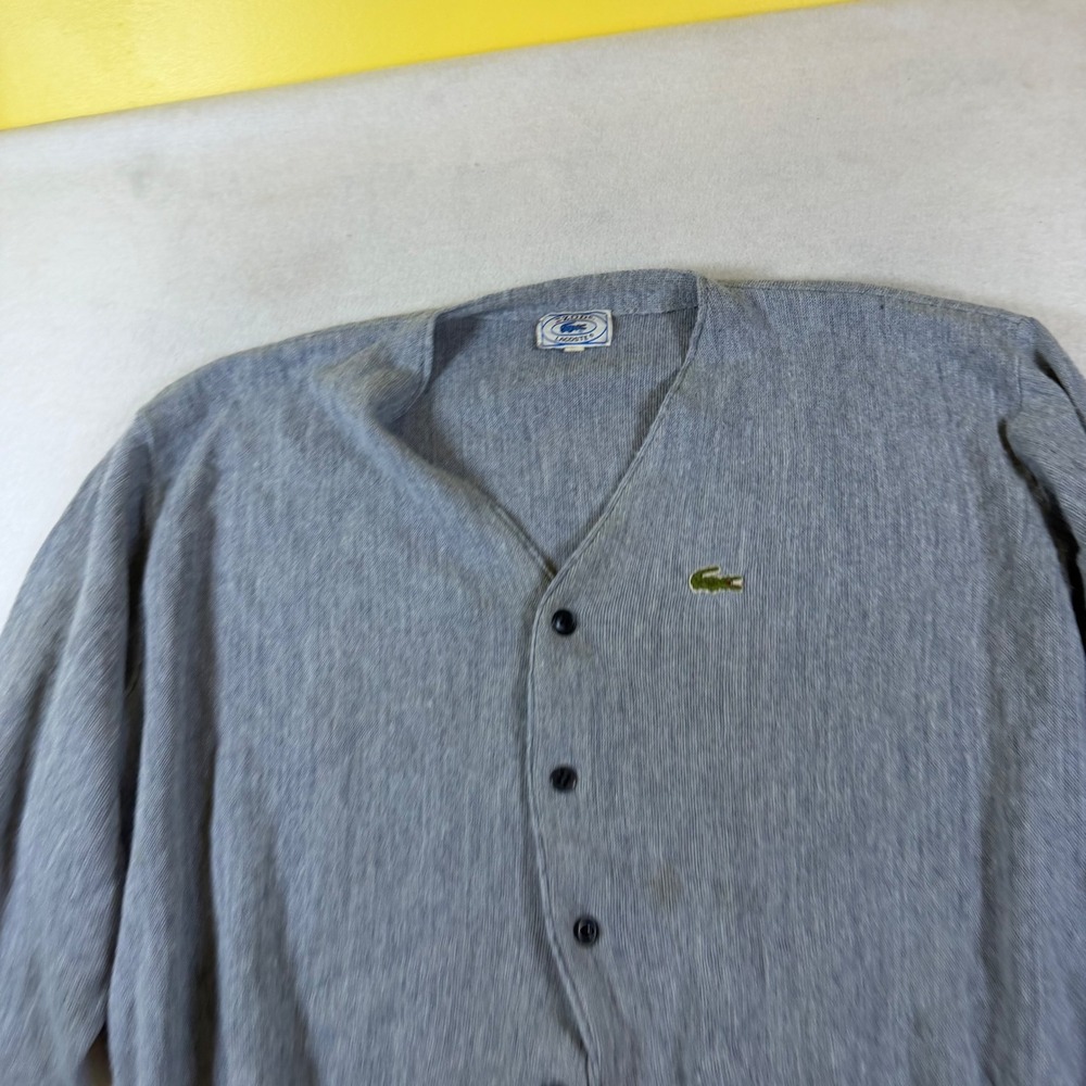 Vintage Izod Lacoste Cardigan Sweater Mens Large Gray V-Neck Button Front Logo